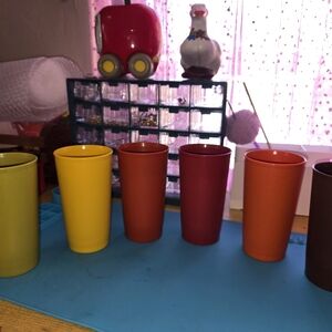 Tupperware 873 Drinking Glasses Tumblers Set of 6 Harvest Colors Vintage 1970s